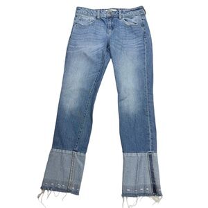 Hidden Straight Fit Raw Hem Mid Rise Jeans